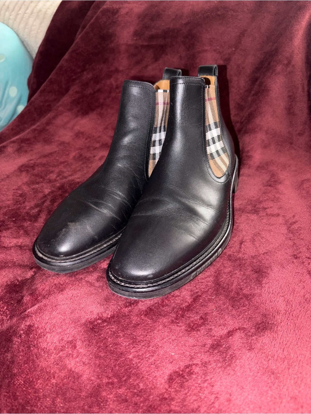 Burberry Black Leather Chukka Boots with Signature Check Panels